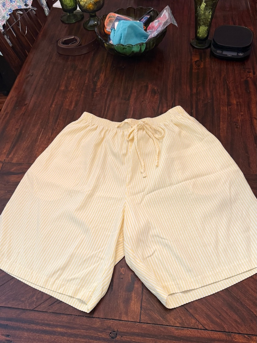BonWorth Yellow Seersucker Drawstring Shorts